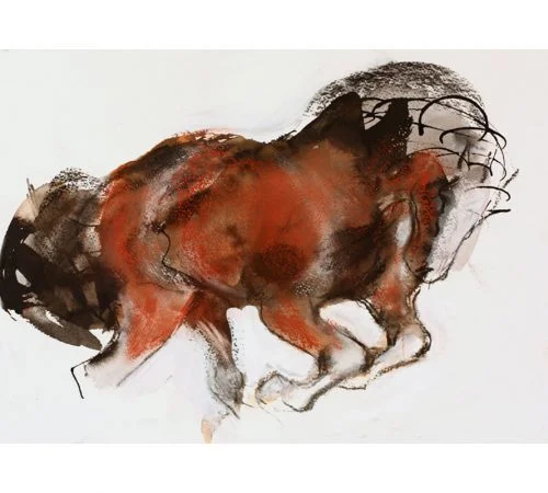 Brown horse ink charcoal and paint on paper