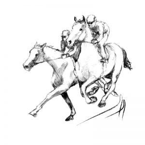 two horses galloping charcoal