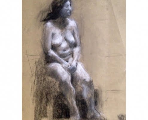 Life study Charcoal and chalk on tinted paper